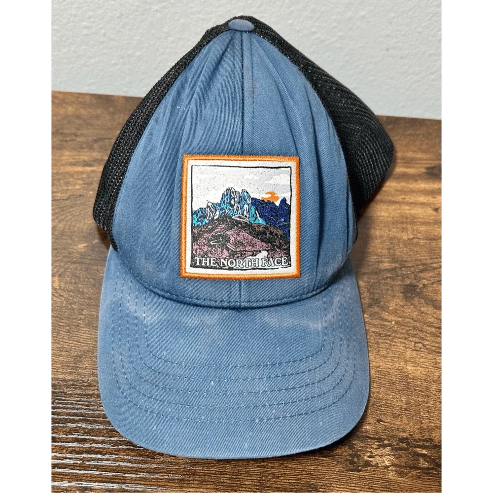 The North Face Truckee Trucker Hat Shady Blue Earthscape Patch Sz S/M